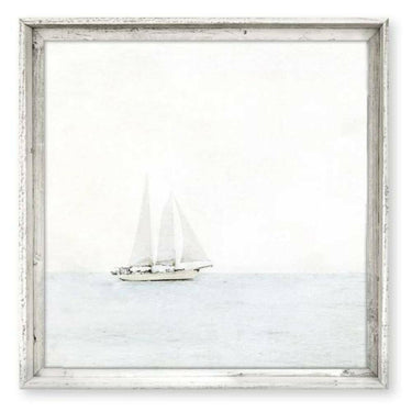 'Sailboat' - 11.5 x 11.5 Square Framed Canvas Wall Art / White